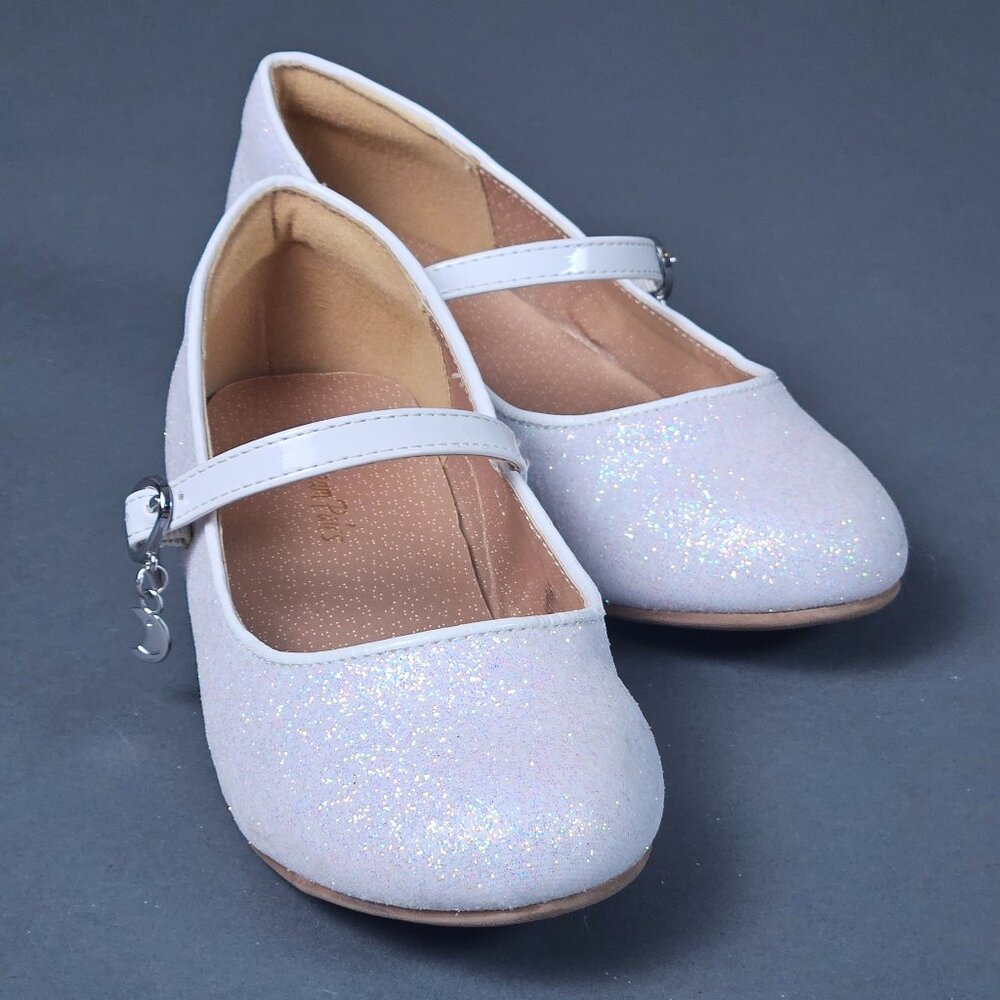 Girls Mary Jane Shoes with Low Heels White Glitter